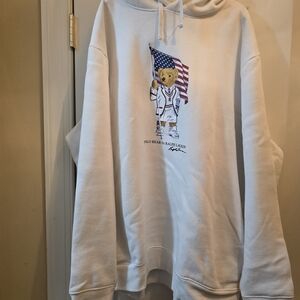 Polo by Ralph Lauren White Hoodie with Flag Bear Graphic